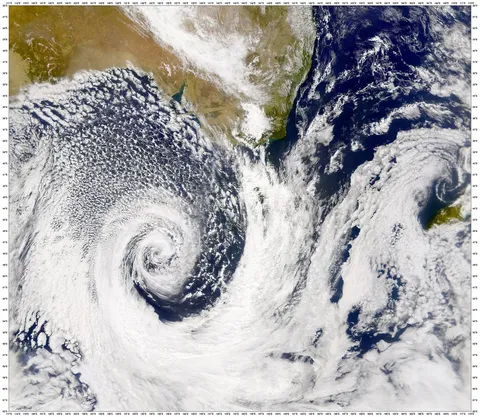There was a large low-pressure system off Australia's southern coast on February 20, 2002. This true-color image was acquired by the Sea-viewing Wide…
