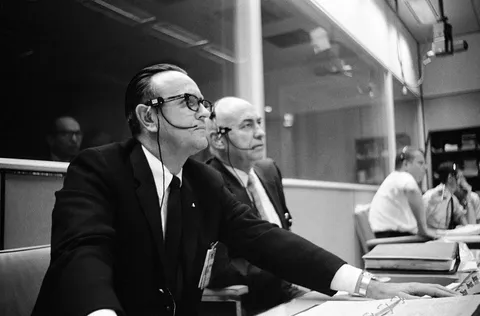 Robert R. Gilruth and Christopher C. Kraft during Apollo 5