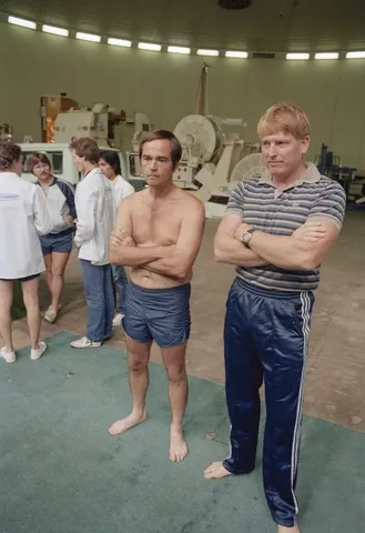 Preparations for Underwater EVA training for the STS 41 G crew