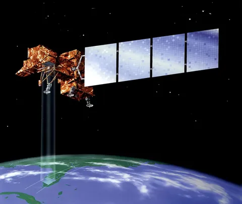 An illustration of the Landsat 7 satellite.