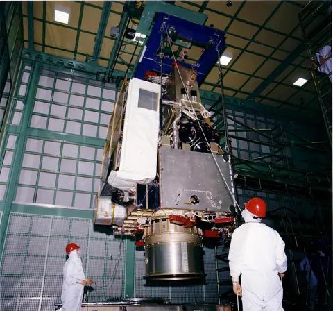 The TRMM satellite being assembled at Goddard Space Flight Center.