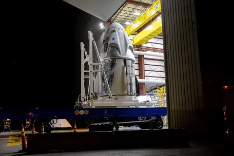 Crew Dragon Spacecraft Arrives at Launch Complex for NASA’s SpaceX Demo 2