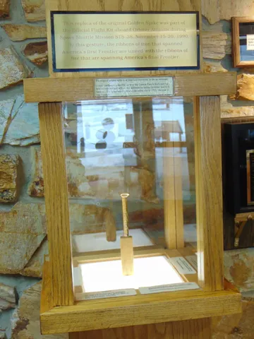 A replica of the Golden Spike (that flew on the STS-38 mission of the Space Shuttle Atlantis) at the Golden Spike National Historical Park Visitor…