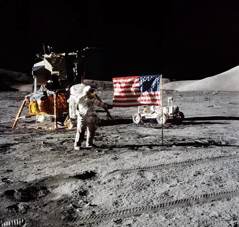 Eugene Cernan at the LM, Apollo 17, AS17-134-20378.