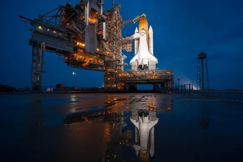 The Space Shuttle Atlantis is seen shortly after the rotating service structure (RSS) was rolled back at launch pad 39a, Thursday, July 7, 2011 at…